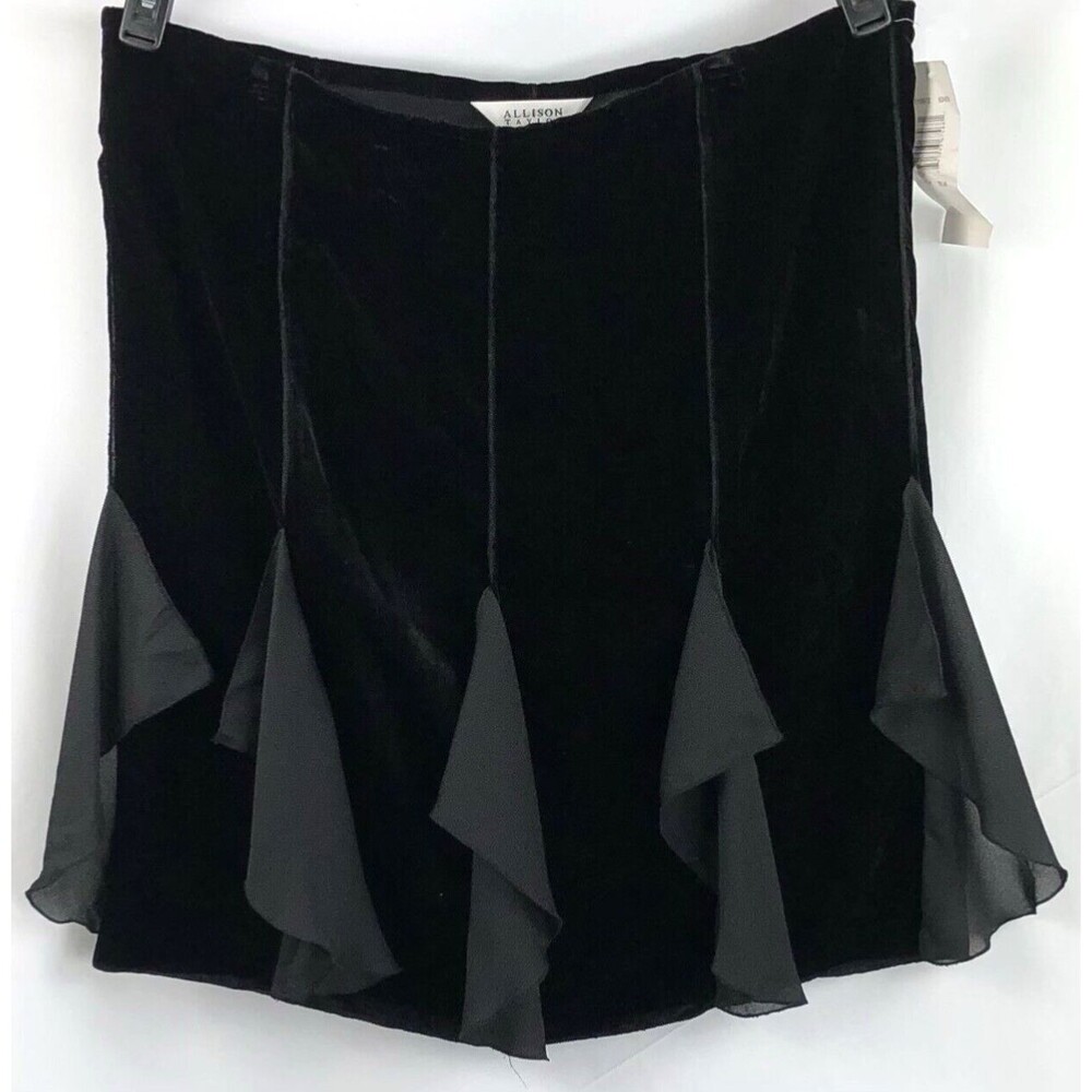 NWT Allison Taylor Velvet Chiffon Skirt L Blk Flutter accent whimsy Gothic Fairy
